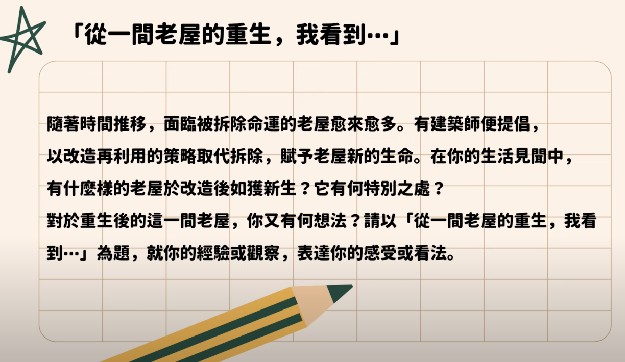 「從一間老屋的重生，我看到⋯⋯」題目敘述